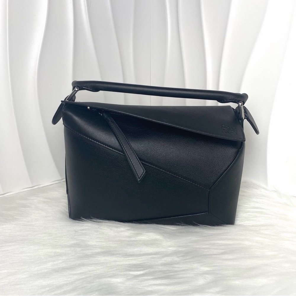LOEWE Puzzle Edge Small Top Handle Bag Black Smooth Calfskin